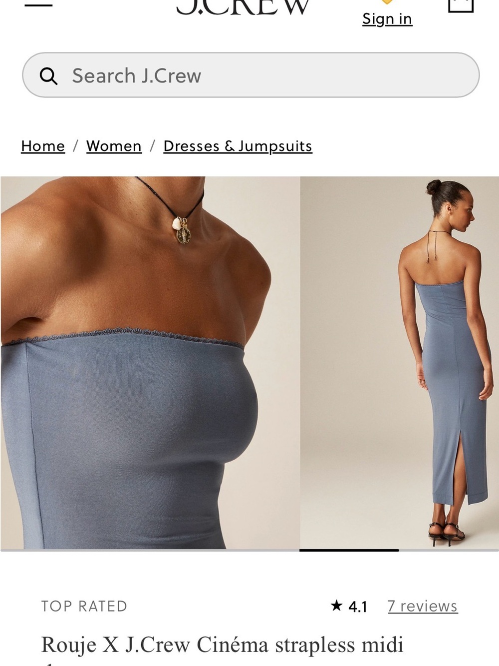 J. Crew x Rouje Strapless Slate Blue Midi Dress, L - Picture 3 of 10